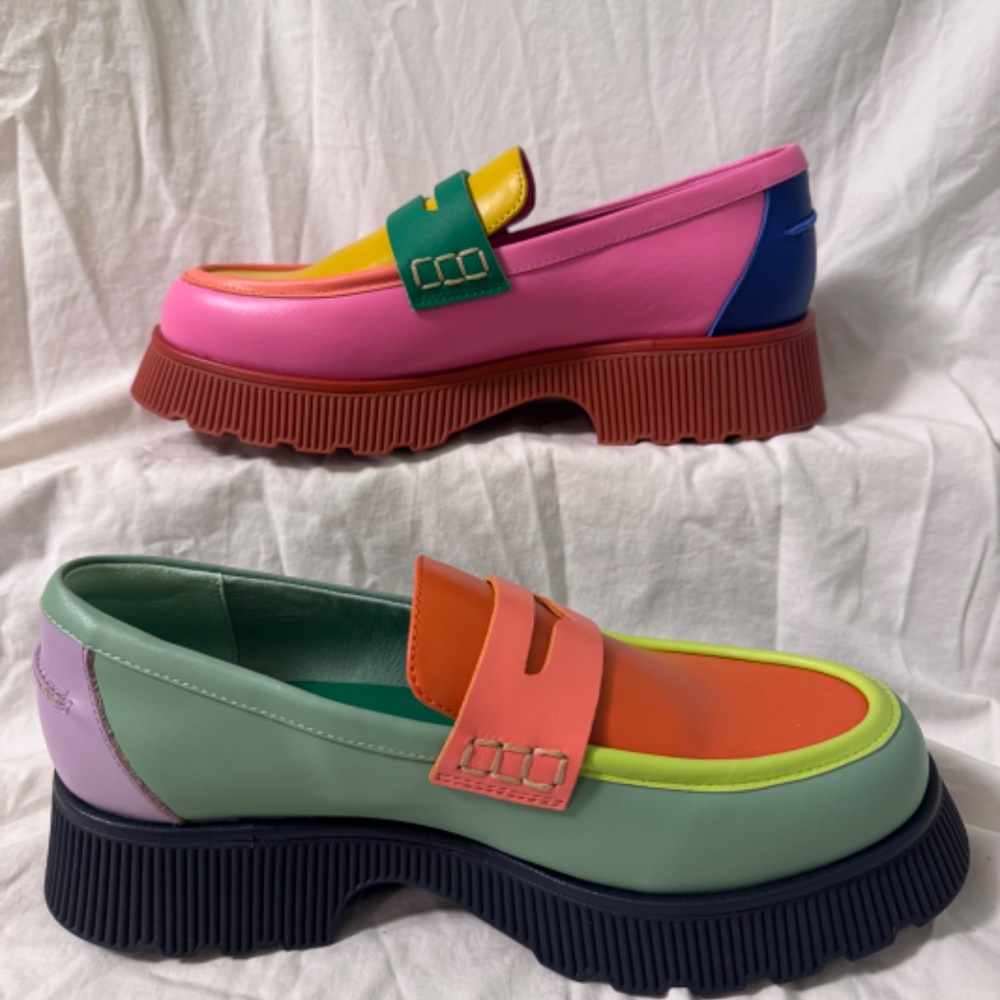 Charlotte Stone Adam Platform Loafers, Solimar Multicolor Mismatch - Size 8 - Picture 3 of 7